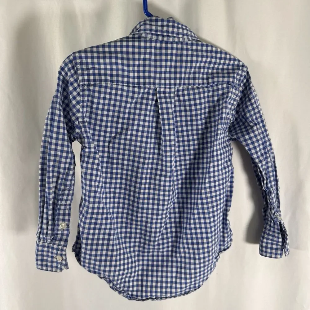 Ralph Lauren Dress Shirt Boys 4 Blue White Plaid Long Sleeve Collared Button Up